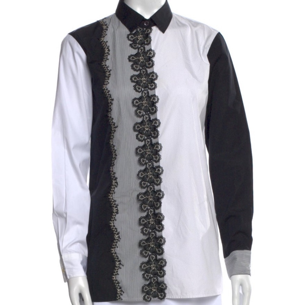 Etro Black and White Dress Shirt with Lace Detail
